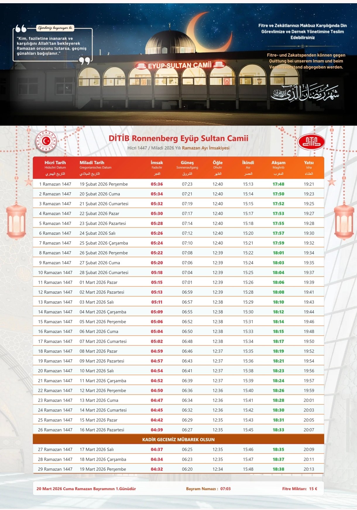 2026 Yılı imsakiyemiz