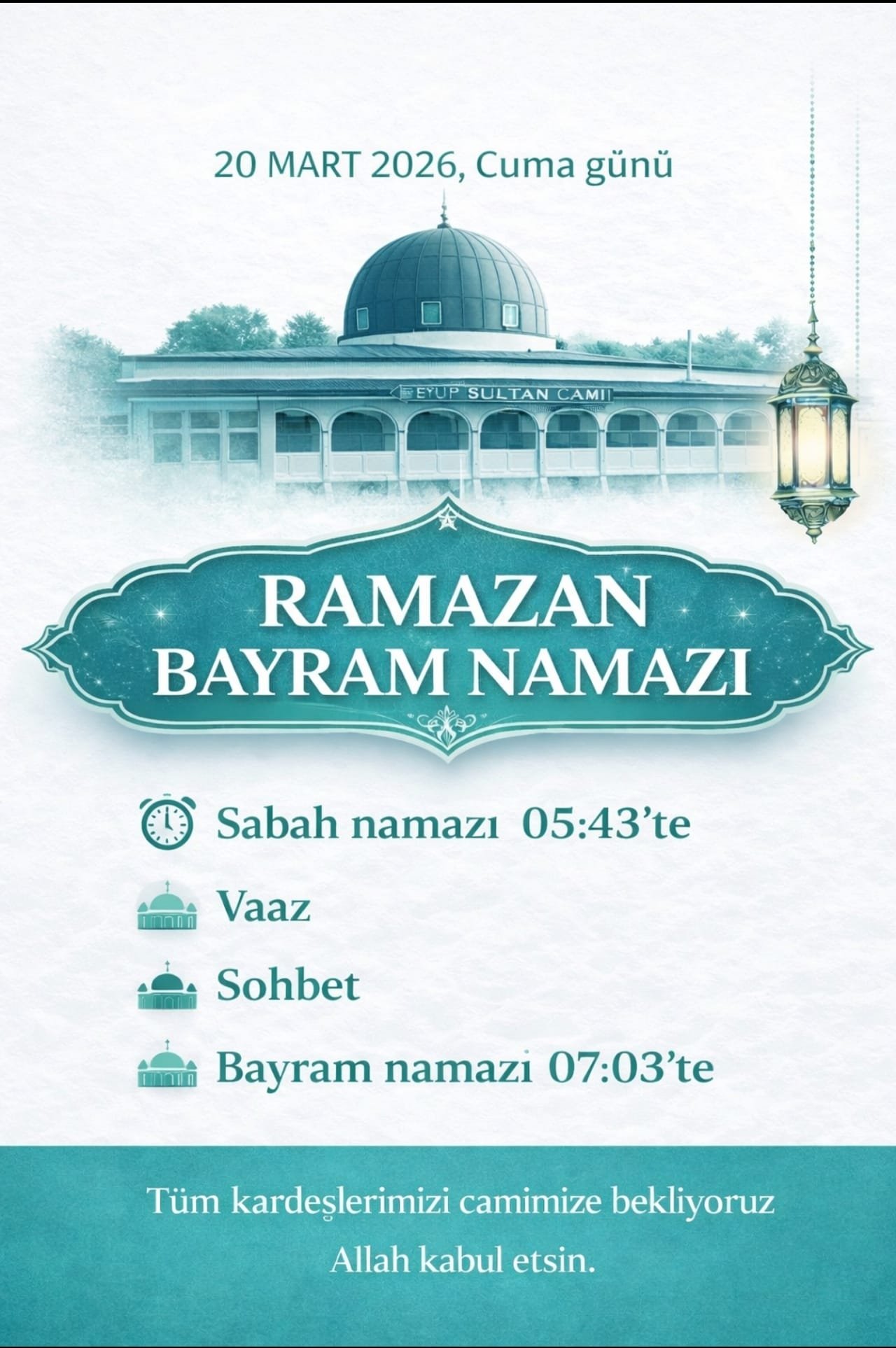 Ramazan Bayram Namazı duyurusu